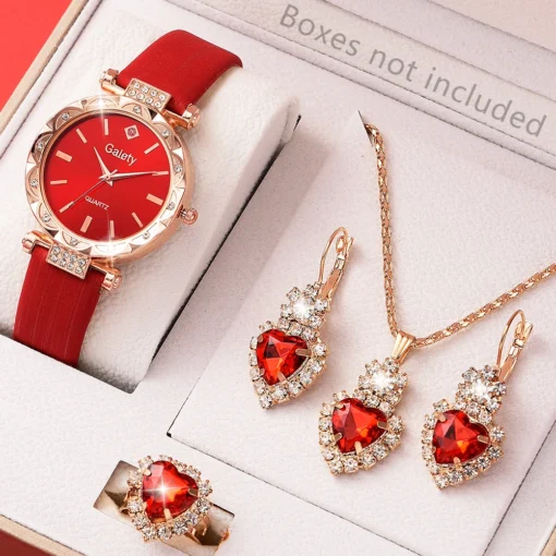 Womens Watches 5Pcs Set Luxury Rhinestone Women Fashion Elegant Wristwatch Quartz Watch For Girl WristWatch Bracelet Gift - Image 4