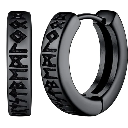 Stainless Steel Norwegian Viking Rune Hoop Earrings For Men Woman Unisex 12 Mm Huggie Hoop Religious Earring Jewelry - Image 5