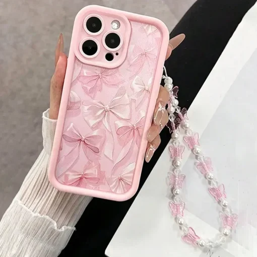 Pink Bow Pattern Silicone Phone Case For iPhone 16 Pro Max 15 14 13 12 11 Pro Max 16E X XS XR 7 8 Plus Butterfly Charm Cover - Image 2