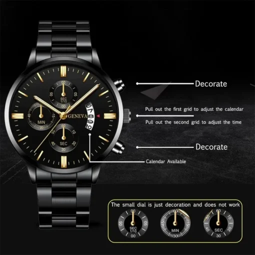 Fashion Men Black Stainless Steel Watch Luxury Calendar Quartz Wrist Watch Mens Business Watches for Man Clock Relogio Masculino - Image 11