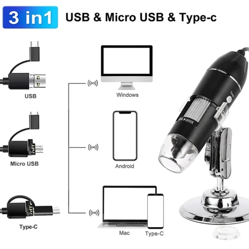 1600X 3in 1 Digital Microscope Camera Portable Electronic Microscope For Soldering LED Magnifier Type-C USB Charge Magnifier - Image 3