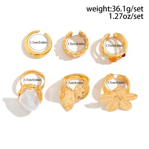 Ingemark 2025 New Irregular Exaggerated Metal Flower Open Rings Women Elegant Baroque Imitation Pearl Ring Jewelry Accessories - Image 4