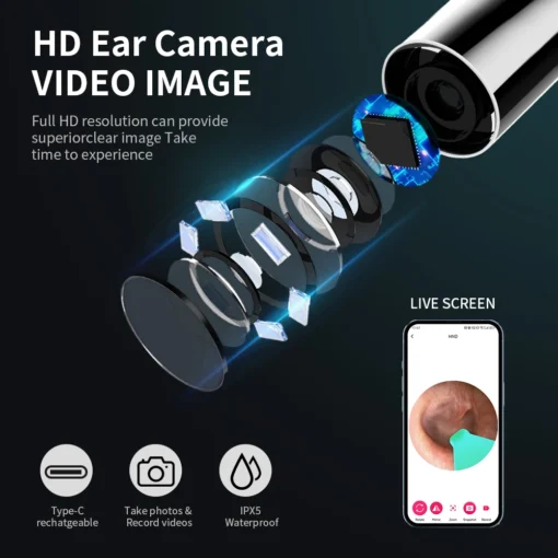 Ear Cleaner with Camera Set HD Ear Sticks Otoscope USB C Charging Endoscope Wax Removal Tool Earpick Ear Cleaning Set NK3 Pro - Image 7