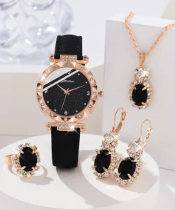 Womens Watches 5Pcs Set Luxury Rhinestone Women Fashion Elegant Wristwatch Quartz Watch For Girl WristWatch Bracelet Gift