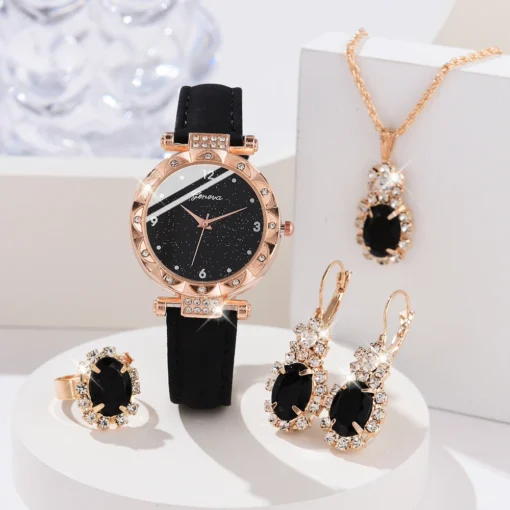 Womens Watches 5Pcs Set Luxury Rhinestone Women Fashion Elegant Wristwatch Quartz Watch For Girl WristWatch Bracelet Gift - Image 2