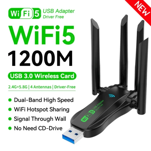 1200Mbps WiFi USB Adapter Dual Band 2.4G+5Ghz Wi-Fi Dongle 4 Antenna 802.11AC USB3.0 High-Speed Wireless Card Receiver PC/Laptop - Image 3
