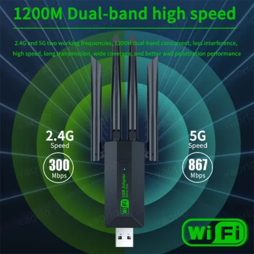 1200Mbps WiFi USB Adapter Dual Band 2.4G+5Ghz Wi-Fi Dongle 4 Antenna 802.11AC USB3.0 High-Speed Wireless Card Receiver PC/Laptop - Image 6