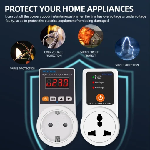 Voltage Protector Socket AC 220V Adjustable and Fixed 16A Voltage Protector Socket Voltage Safety Refrigerator