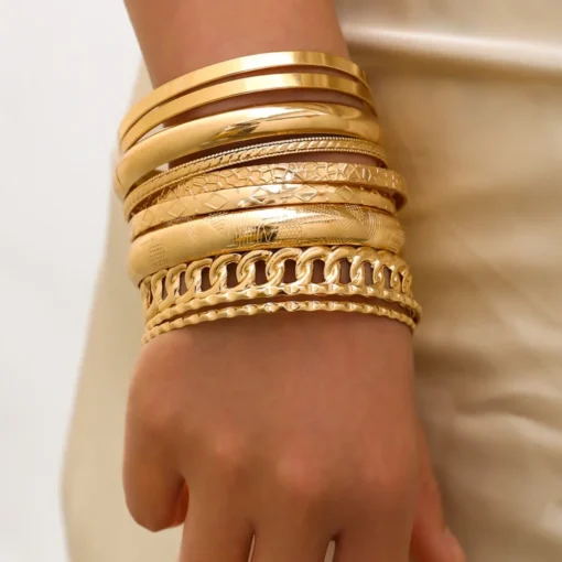 10pcs/set Metal Bangles Set For Women Heavy Punk New Styles Hiphop Textured Fashion Bracelets Jewelry Accessories - Image 3
