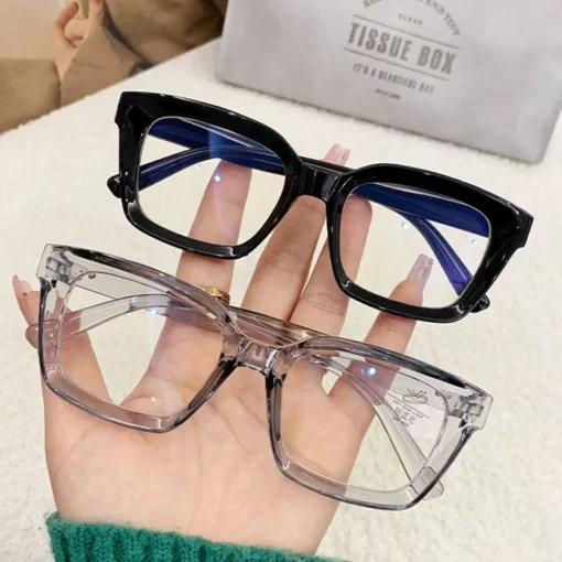 2024 Oversized Square Glasses Anti Blue Light Glasses Large Frame Myopia Glasses Flat Light Glasses Transparent Eyeglasses - Image 3
