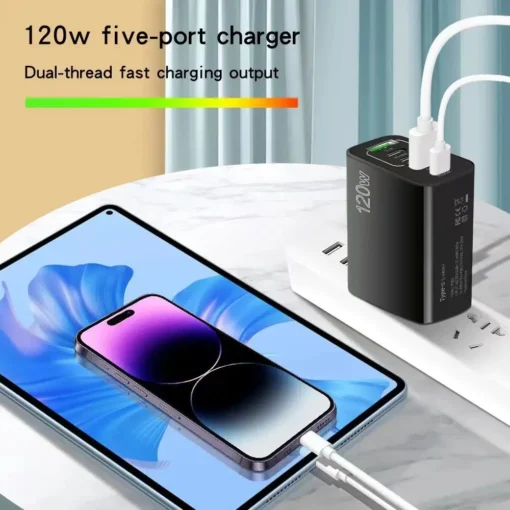 Total 120W USB Charger 5 Ports Type C Fast Charging Mobile Phone Wall Adapter EU/US/UK Plug For iPhone 15 Samsung Xiaomi Huawei - Image 3