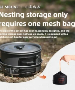Camping Cookware Set for 1-3 Persons, Lightweight and Portable Pot and Pan with Carrying Bag, Perfect for Outdoor Camping