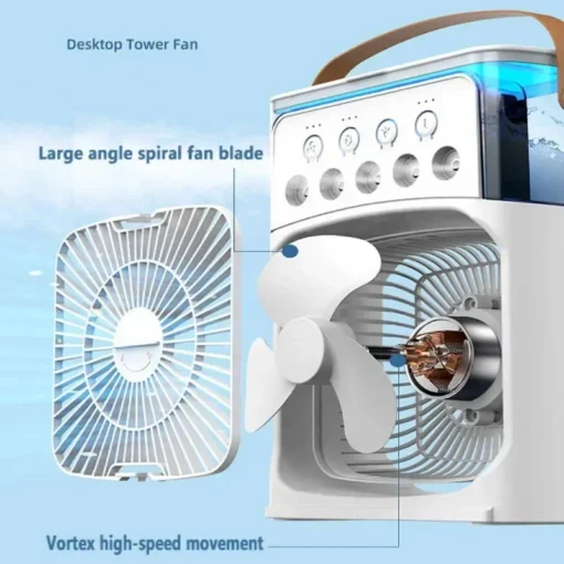 Portable humidifier fan three in one, mini USB air conditioning fan, LED night light, water mist, home fun air cooler humidifier - Image 2