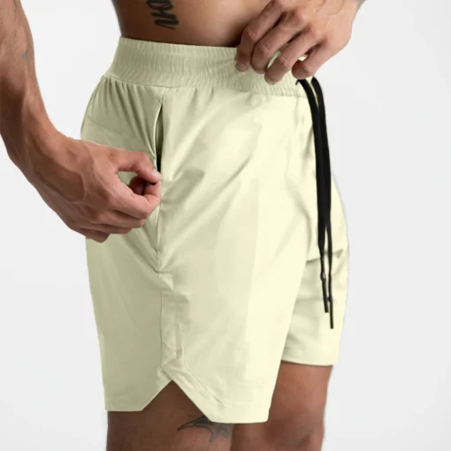 2024 New Men's Shorts Single-Layer Woven Quick Dry Solid Color Running Fitness Sports Casual American Fifth Pants Comfortable - Image 3