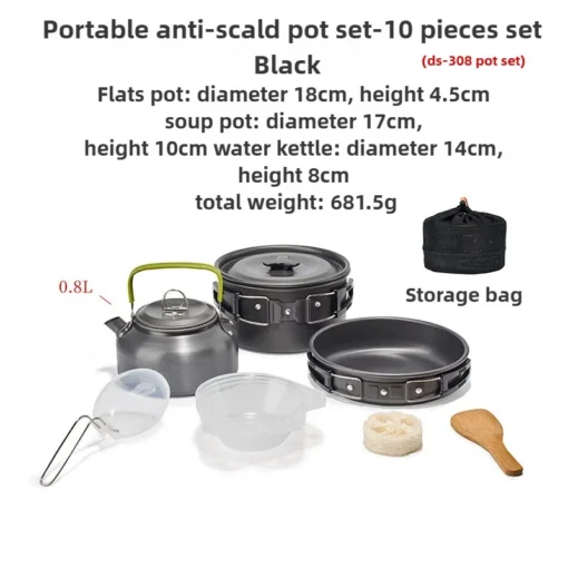Camping Cookware Set for 1-3 Persons, Lightweight and Portable Pot and Pan with Carrying Bag, Perfect for Outdoor Camping - Image 2