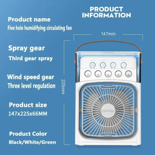 Portable humidifier fan three in one, mini USB air conditioning fan, LED night light, water mist, home fun air cooler humidifier - Image 10