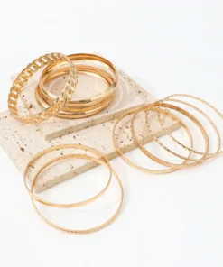 10pcs/set Metal Bangles Set For Women Heavy Punk New Styles Hiphop Textured Fashion Bracelets Jewelry Accessories