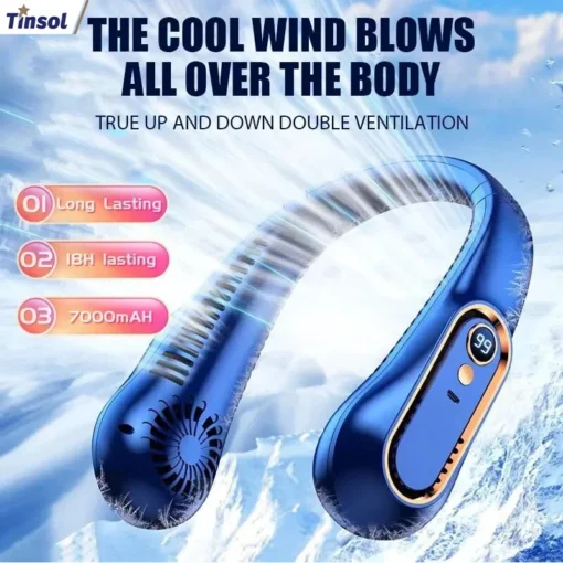 2025 New ceiling fan USB rechargeable portable small fan students office sports digital display ceiling fan hanging neck fan - Image 5