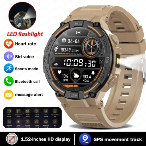 Smartwatch Military Men 360*360 HD Screen Flashlight Health Monitoring Waterproof Heart Rate BT Call Smart Watch For Android IOS - Image 9