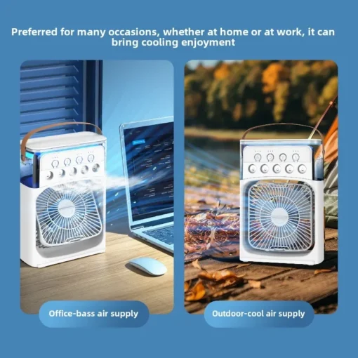 LED night light portable USB charging fan air conditioner electric fan water mist music 3-in-1 household air humidifier