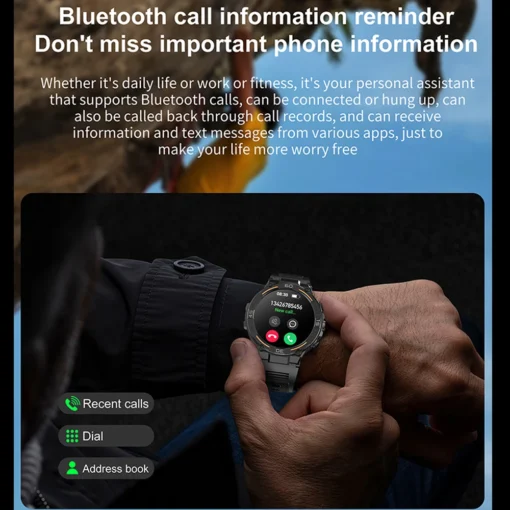 Smartwatch Military Men 360*360 HD Screen Flashlight Health Monitoring Waterproof Heart Rate BT Call Smart Watch For Android IOS - Image 11