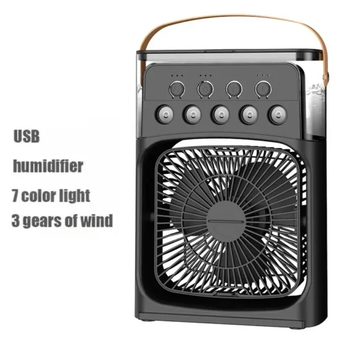 Portable humidifier fan three in one, mini USB air conditioning fan, LED night light, water mist, home fun air cooler humidifier - Image 9
