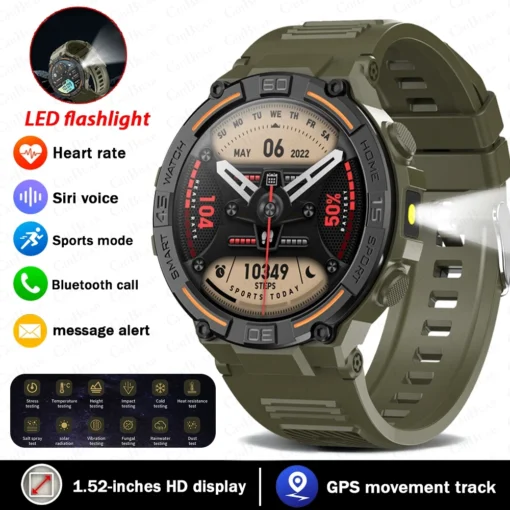 Smartwatch Military Men 360*360 HD Screen Flashlight Health Monitoring Waterproof Heart Rate BT Call Smart Watch For Android IOS - Image 3