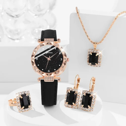 Womens Watches 5Pcs Set Luxury Rhinestone Women Fashion Elegant Wristwatch Quartz Watch For Girl WristWatch Bracelet Gift - Image 5
