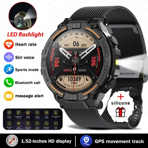 Smartwatch Military Men 360*360 HD Screen Flashlight Health Monitoring Waterproof Heart Rate BT Call Smart Watch For Android IOS - Image 6