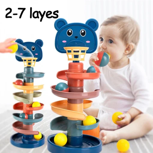2-7 Layes Track Rolling Ball Pile Tower Early Educational Toy for Babies Rotating Track Educational Stacking Toy for Kids Gift - Image 3