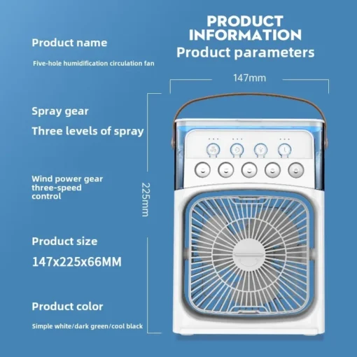 LED night light portable USB charging fan air conditioner electric fan water mist music 3-in-1 household air humidifier - Image 2