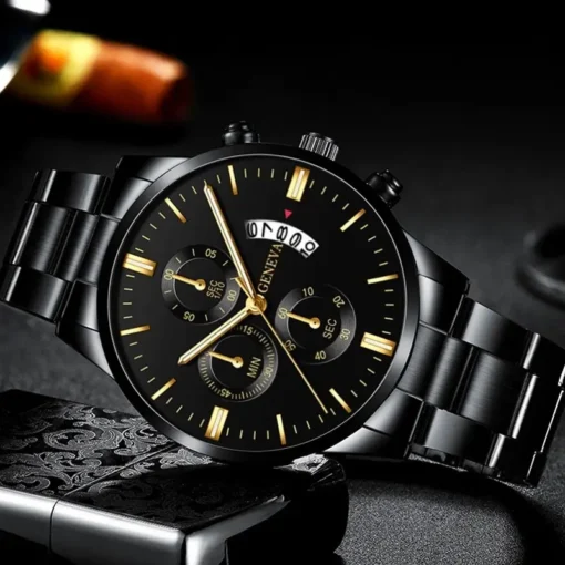 Fashion Men Black Stainless Steel Watch Luxury Calendar Quartz Wrist Watch Mens Business Watches for Man Clock Relogio Masculino - Image 4