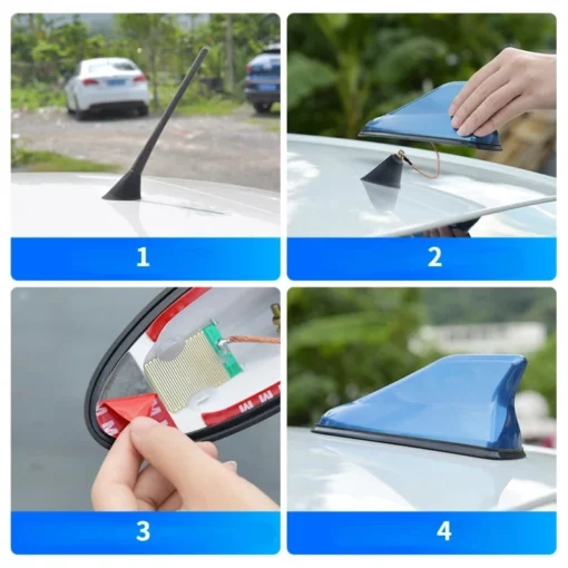 Universal Carbon Fiber Look Car Roof Top Mount Shark Fin Aerial Antenna Toppers Auto Radio AM FM Antenna Signal Amplifier Aerial - Image 2
