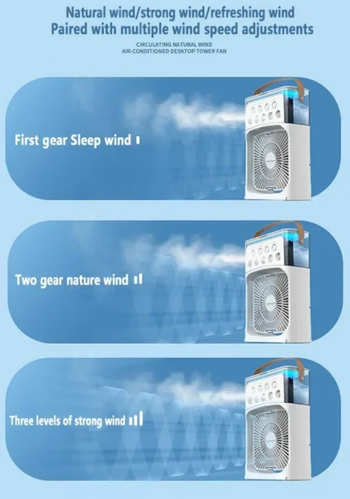 Portable humidifier fan three in one, mini USB air conditioning fan, LED night light, water mist, home fun air cooler humidifier - Image 8