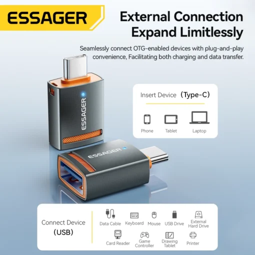 Essager USB3.0 OTG Adapter Type-C USB-A Micro Female to USB Micro iP Type-C Male Converter For Macbook Xiaomi iPhone OTG Adapter - Image 11