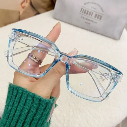 2024 Oversized Square Glasses Anti Blue Light Glasses Large Frame Myopia Glasses Flat Light Glasses Transparent Eyeglasses - Image 2