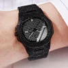 1pcs Fashion Business Calendar Men's Full Diamond Black Steel Band Quartz Watch