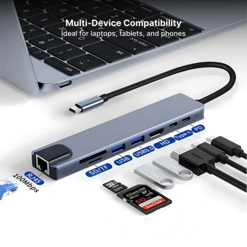 8 in1 USB C HUB 3.0 Type C Splitter 4K Docking Station Laptop Adapter PD SD TF For Macbook Air M1 iPad Pro RJ45 HDMI-Compatible - Image 4