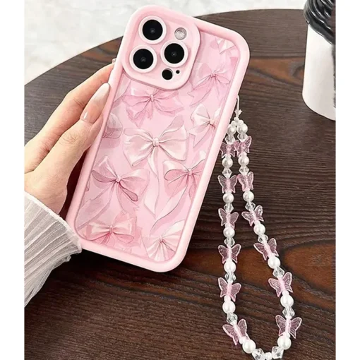 Pink Bow Pattern Silicone Phone Case For iPhone 16 Pro Max 15 14 13 12 11 Pro Max 16E X XS XR 7 8 Plus Butterfly Charm Cover - Image 3