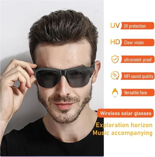 Smart Glasses,Polarized Sunglasses With Bluetooth Speaker,Athletic/Outdoor UV Protection And Voice Control,Unisex - Black - Image 4
