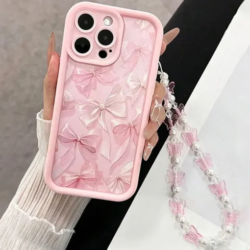 Pink Bow Pattern Silicone Phone Case For iPhone 16 Pro Max 15 14 13 12 11 Pro Max 16E X XS XR 7 8 Plus Butterfly Charm Cover - Image 5