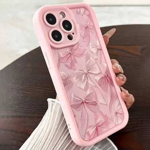 Pink Bow Pattern Silicone Phone Case For iPhone 16 Pro Max 15 14 13 12 11 Pro Max 16E X XS XR 7 8 Plus Butterfly Charm Cover - Image 6