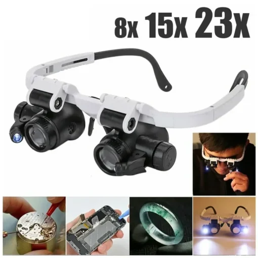 2XLED Watch Jeweler Repair Magnifier Head-Mounted Headband Adjustable Magnifying Head Eye Glasses Loupe Lens 8X 15X 23X - Image 6