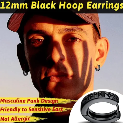 Stainless Steel Norwegian Viking Rune Hoop Earrings For Men Woman Unisex 12 Mm Huggie Hoop Religious Earring Jewelry - Image 7