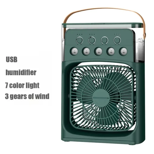 Portable humidifier fan three in one, mini USB air conditioning fan, LED night light, water mist, home fun air cooler humidifier - Image 3