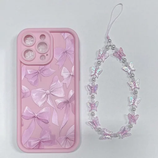 Pink Bow Pattern Silicone Phone Case For iPhone 16 Pro Max 15 14 13 12 11 Pro Max 16E X XS XR 7 8 Plus Butterfly Charm Cover - Image 4