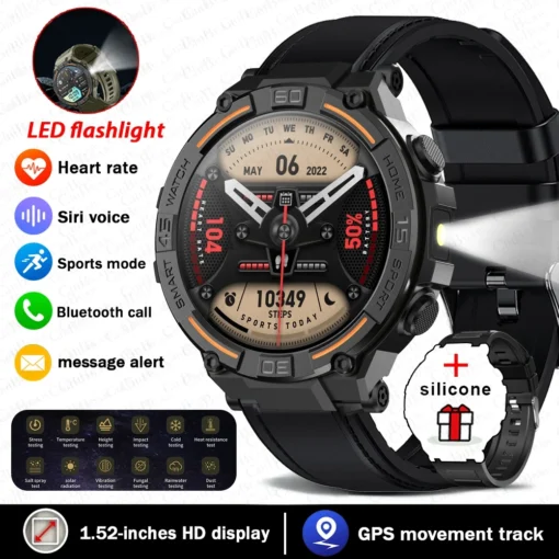 Smartwatch Military Men 360*360 HD Screen Flashlight Health Monitoring Waterproof Heart Rate BT Call Smart Watch For Android IOS - Image 2