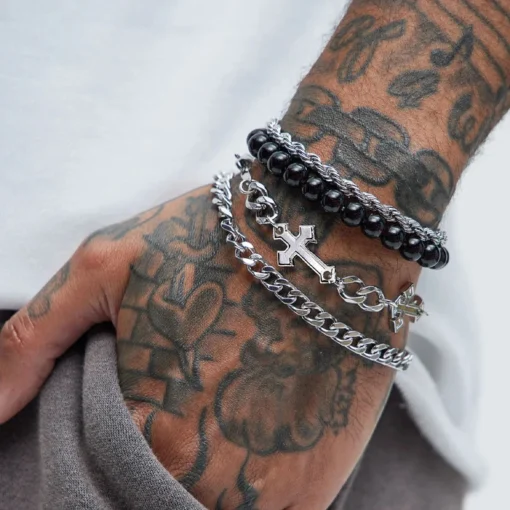 4 Pcs Stainless Steel Bracelet Set For Men Women Punk Fashion Cross Beads Chain Bracelets Simple Hip Hop Unisex Jewelry Gift New - Image 5