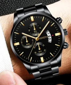 Fashion Men Black Stainless Steel Watch Luxury Calendar Quartz Wrist Watch Mens Business Watches for Man Clock Relogio Masculino
