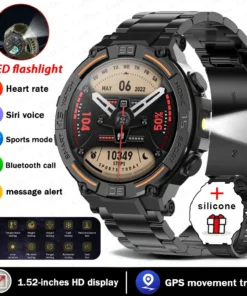 Smartwatch Military Men 360*360 HD Screen Flashlight Health Monitoring Waterproof Heart Rate BT Call Smart Watch For Android IOS